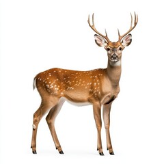 Obraz premium Majestic Deer Standing Gracefully Against White Background