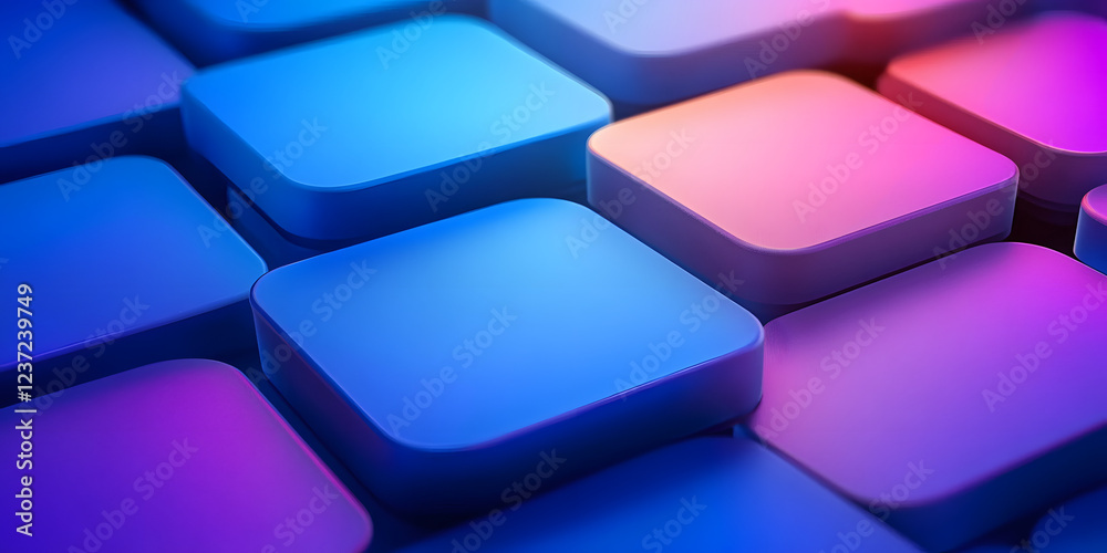 Wall mural rounded corner rectangles creating modern abstract background with blue and purple gradient