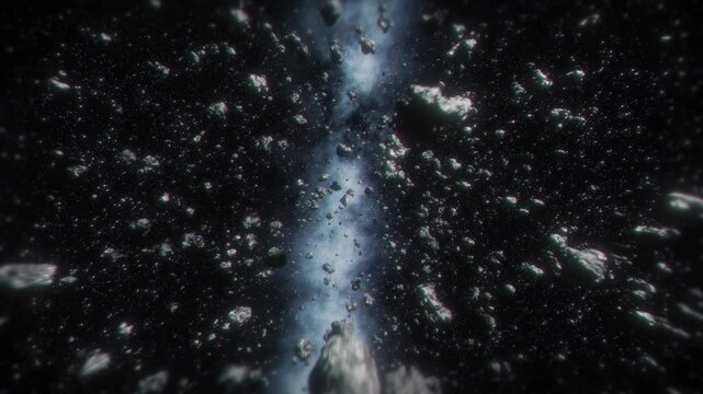Asteroids Fly in Space and hit glitched camera footage 4K
