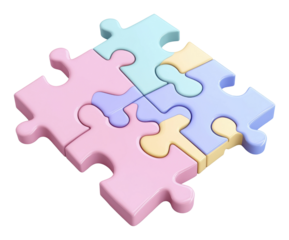 Colorful puzzle pieces on white background isolated on transparent background