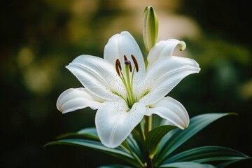 Fototapeta premium A close-up of a stunning lily flower, showcasing its details and beauty. Perfect for nature enthusiasts or those looking to enhance their decor with a touch of the outdoors.
