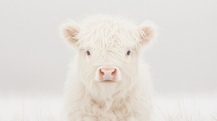 Obraz premium White calf portrait, snowy field, winter, farm animal