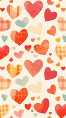 Valentine's Day gingham pattern with hearts