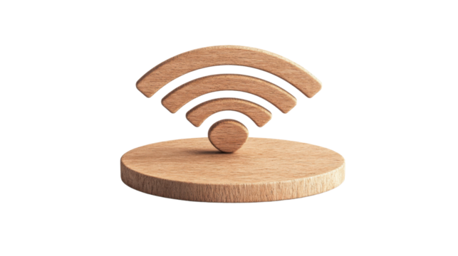 Wooden wi-fi symbol standing on podium with transparent background