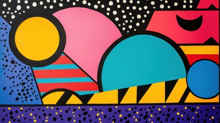 Obraz premium Bold geometric shapes with vibrant colors in a retro pop art abstract design