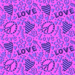 Kids scribble seamless love hearts and peaceful sight pattern for 14 February wrapping paper and fabrics and party accessories and fashion textiles