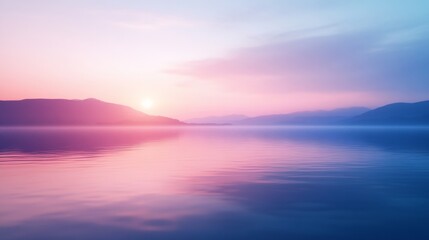 Obraz premium Serene Sunrise Over a Misty Lake with Majestic Mountains