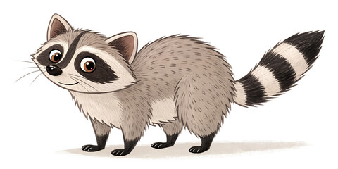 Obraz premium Cute cartoon raccoon standing with a playful expression in a bright and colorful illustration Transparent PNG