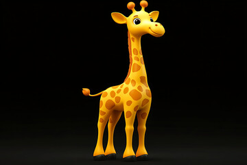 giraffe on a black background, giraffe on a blank black background, a giraffe, giraffe, cute giraffe, black background, copy space for add text, 3d rendering, 3d, vector, AI generative