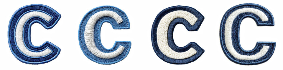 Alphabet C, made of Patch White on Blue Felt, Logo design, letter, isolated on a transparent background