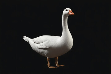 Obraz premium swan on a black background, swan on a blank black background, a swan, swan, cute swan, black background, copy space for add text, 3d rendering, 3d, vector, AI generative