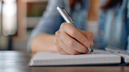 Capture your thoughts and ideas with ease This highquality image shows a woman jotting notes in her notebook, inspiring productivity.
