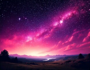 illustration of a starry pink night sky with empty copy space