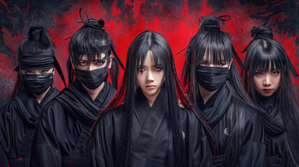 A vibrant group of cosplayers strikes a pose, showcasing their stunning costumes and creativity for a memorable shot.