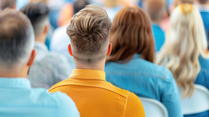 A crowd gathers in a hall, all eyes forward, creating a sense of anticipation for the upcoming event.