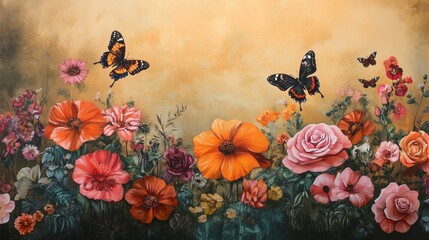 Floral Symphony with Butterflies