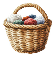 Obraz premium Cozy basket filled with colorful yarn balls isolated on transparent background