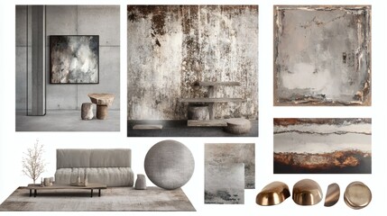 Modern Minimalist Interior Design Mood Board Textured Neutrals and Earthy Tones