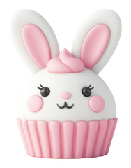 Fototapeta premium Cute bunny cupcake with pink frosting and ears isolated on transparent background