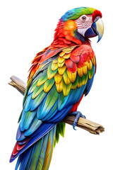 Obraz premium Vibrant parrot perched on a branch showcasing a dazzling array of colors in a tropical setting Transparent PNG