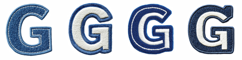 Alphabet G, made of Patch White on Blue Felt, Logo design, letter, isolated on a transparent background