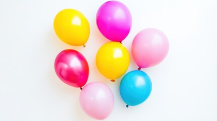 Colorful celebration balloons against a pristine white background, Festive scene, Minimalist style