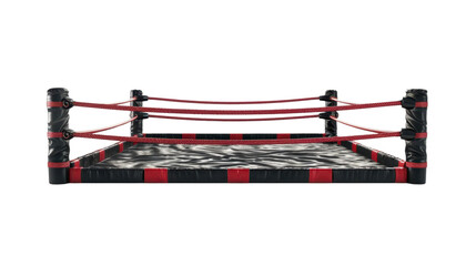 Empty boxing ring with red ropes on transparent background