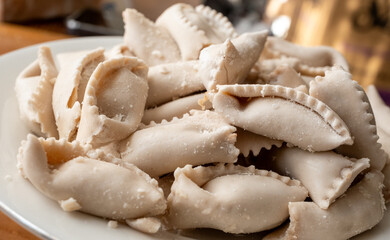 Homemade Italian ravioli in close-up