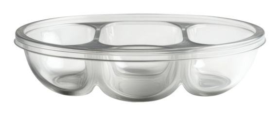 Transparent food container with three compartments isolated on transparent background
