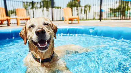 A dog is in a pool and is smiling. generated using AI