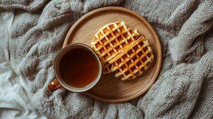 Cozy morning with waffles and tea. Perfect for a relaxing day.