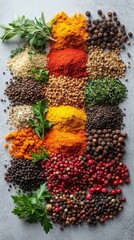 The Artful Harmony of Colorful Spices in Vibrant Flat Lay Composition