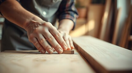 close-up of hands carefully smoothing wood