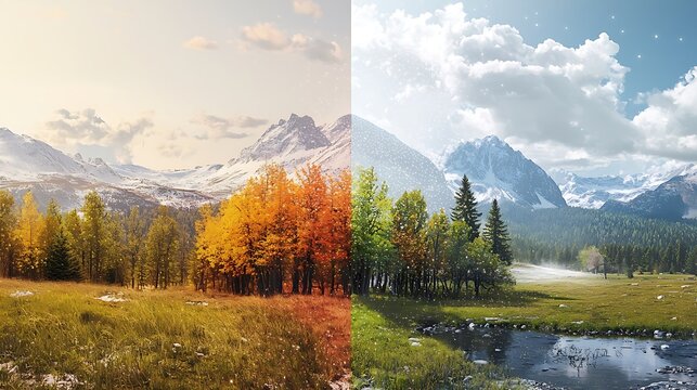 A landscape image transformed with AI-generated seasonal changes, showcasing the versatility digital enhancements.