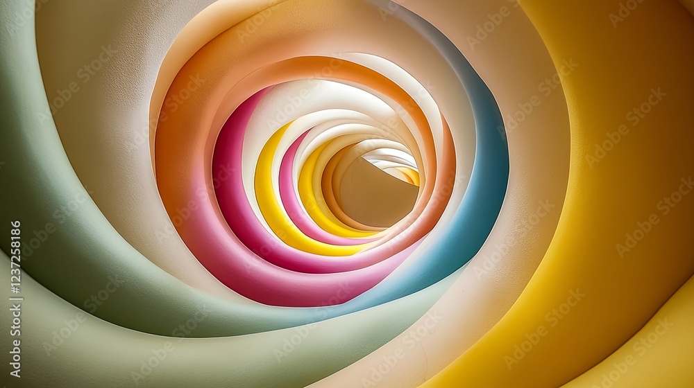 Poster colorful spiral patterns create a mesmerizing visual effect in a modern architectural space