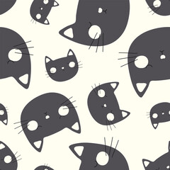 Cute black cat head with eyes closed seamless pattern isolated in white color background vector design. Seamless pattern template for wrapping paper, fabric or wallpaper
