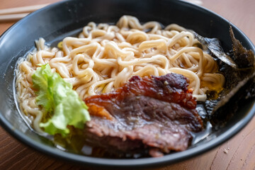 Local Chinese style Lanzhou Lamian ramen in close-up