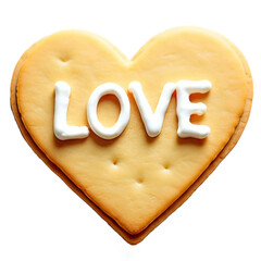love  Large heart-shaped sugar cookie with the word 'LOVE' piped neatly in royal icing across its surface. Generative Ai