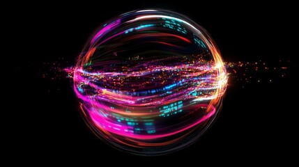 Dynamic Glowing Sphere of Digital Data Stream