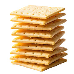 Multiple square saltine crackers neatly stacked in a vertical pile. Generative Ai