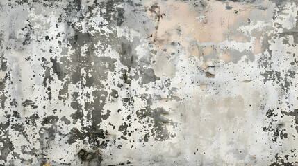 Fototapeta premium A textured wall showing peeling paint and weathered surfaces in various shades of gray and beige.