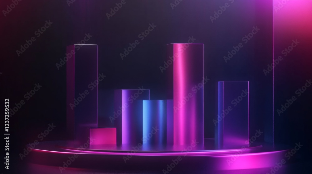 Aufkleber a d bar chart with rising, metallic bars in gradient shades, symbolizing growth and performance in a