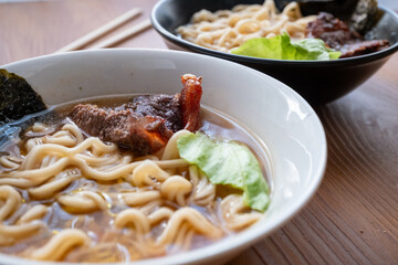 Local Chinese style Lanzhou Lamian ramen in close-up
