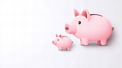 Obraz premium Two pink piggy banks sit on a white background. One is larger than the other. A cute illustration for saving money.