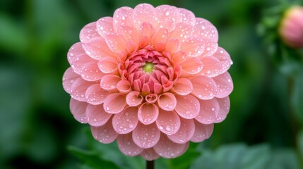 A close-up of a flower with drops of water on its soft, pink petals, glowing in natural light, adding a refreshing and calm atmosphere to the scene