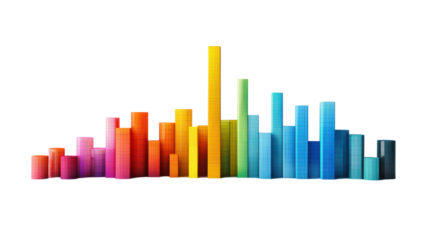Colorful growing bar graph chart on transparent background representing success and growth