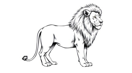 fierce and bold sketch of a standing lion with a proud, regal expression