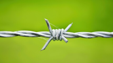 Closeup view of barbed wire showcasing sharp metallic textures against a softly blurred backdrop.