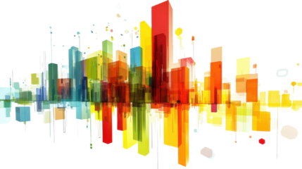 Colorful abstract cityscape reflecting on transparent background