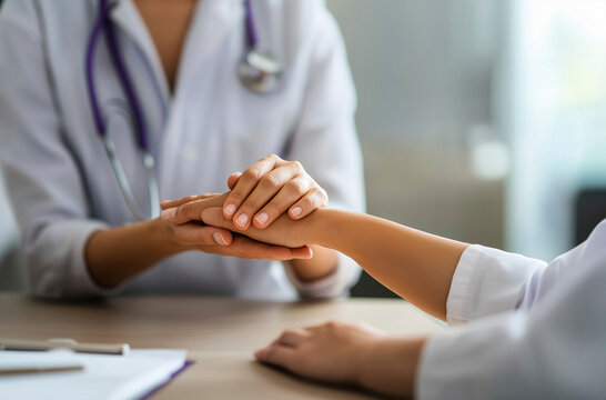 Doctor and Patient Hands: A Symbol of Care, Compassion, and Healing in Healthcare World Cancer Day.